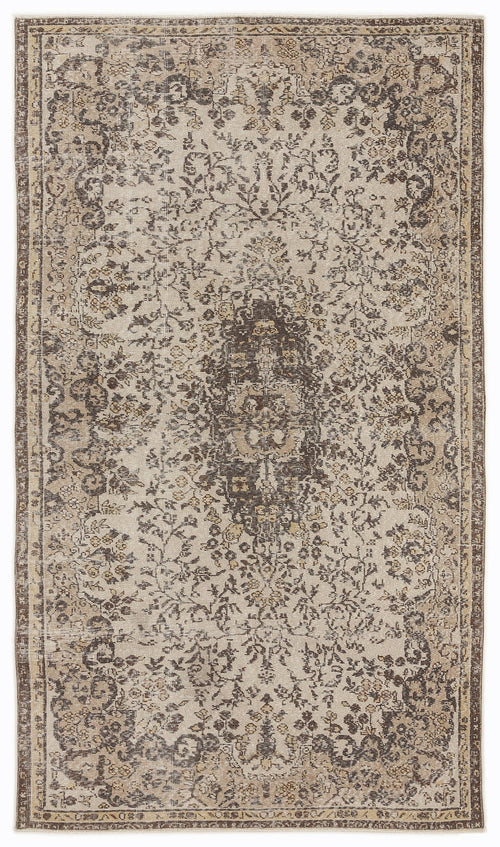 Atina Beige Vintage Wool Handmade Area Rug 5'0" x 9'2"