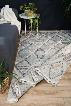 Beige Geometric Area Rug – Machine Made Cotton Yarn Carpet for Living Room