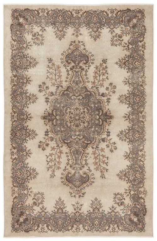 Atina Beige Vintage Wool Handmade Area Rug 5'10" x 9'1"