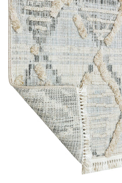 Beige Geometric Area Rug – Machine Made Cotton Yarn Carpet for Living Room