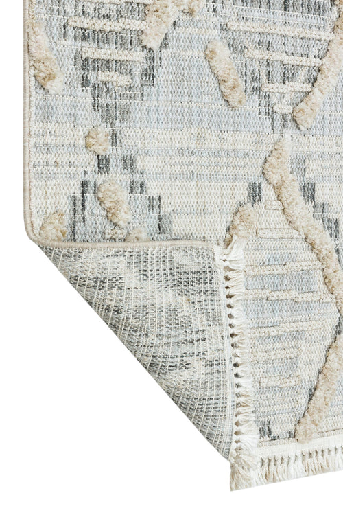 Beige Geometric Area Rug – Machine Made Cotton Yarn Carpet for Living Room