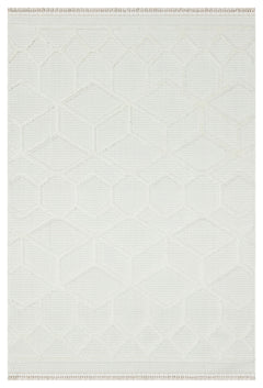 White Geometric Area Rug - Machine Made Carpet Cotton Yarn Rug for Living Room