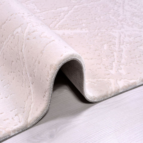 Cream Striped Area Rug – Machine Made Rug with Soft Pile & Laser Cut Edges