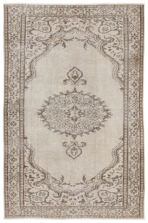 Atina Beige Vintage Wool Handmade Area Rug 5'1" x 8'9"