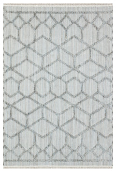 Grey Geometric Area Rug – Machine Made Rug With Cotton Yarn & Stain Resistant Design