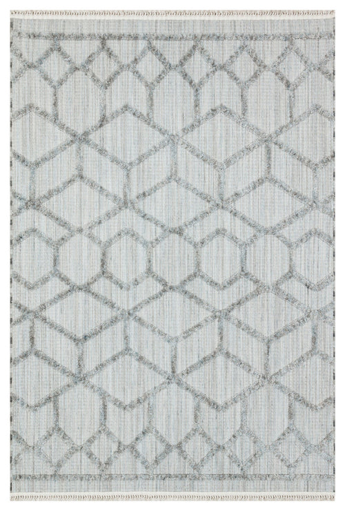 Grey Geometric Area Rug – Machine Made Rug With Cotton Yarn & Stain Resistant Design