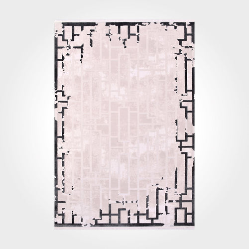 Geometric Area Rug – Machine Made Acrylic Rug with Laser Cut Edge, Anthracite Cream