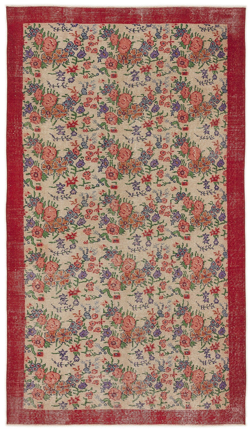 Atina Cream Vintage Wool Handmade Area Rug 5'3" x 9'6"