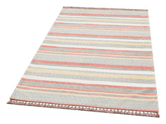 Grey Striped Cotton Kilim - Modern Woven Rug | Washable Non Slip Flatweave Carpet
