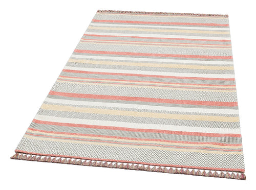 Grey Striped Cotton Kilim - Modern Woven Rug | Washable Non Slip Flatweave Carpet