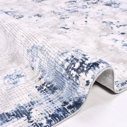 Modern Area Rug - Machine Made Grey Blue Rug | High Density Soft Pile Carpet