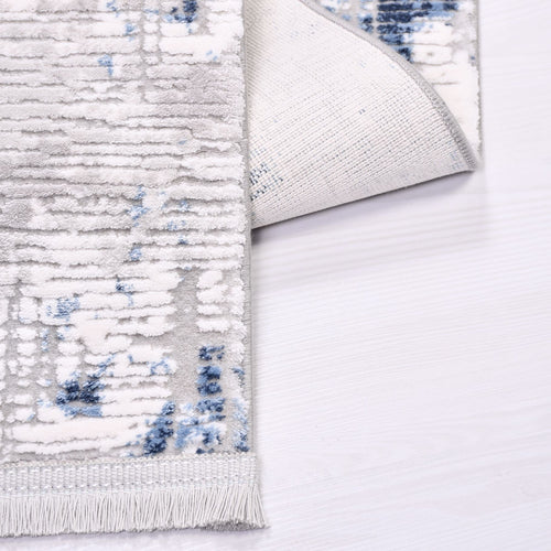 Modern Area Rug - Machine Made Grey Blue Rug | High Density Soft Pile Carpet