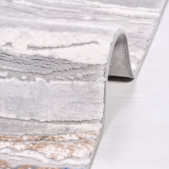 Machine Made Area Rug - Blue Striped Carpet With Grey Beige Acrylic Yarn