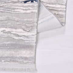 Machine Made Area Rug - Blue Striped Carpet With Grey Beige Acrylic Yarn