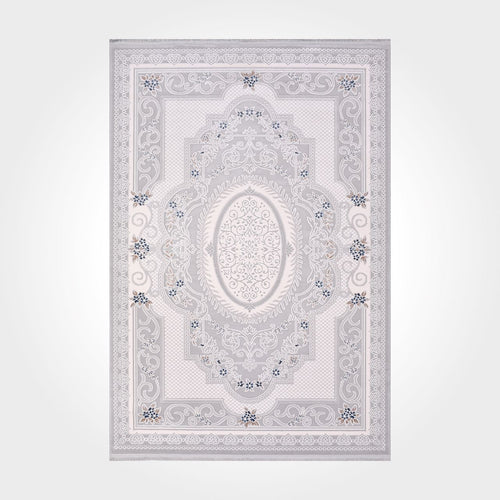 Machine Made Area Rug – Grey Frame Rug With Overlocked Edge, 11 mm Pile Height