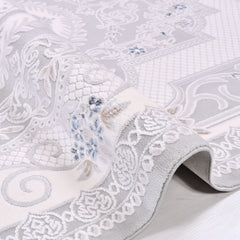 Machine Made Area Rug – Grey Frame Rug With Overlocked Edge, 11 mm Pile Height