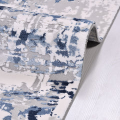 Modern Area Rug – Blue Grey Machine Made Rug with Antislip Overlocked Edge