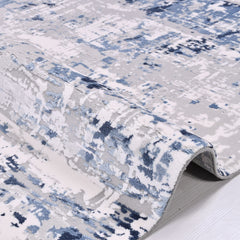 Modern Area Rug – Blue Grey Machine Made Rug with Antislip Overlocked Edge