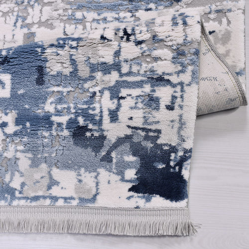 Modern Area Rug – Blue Grey Machine Made Rug with Antislip Overlocked Edge