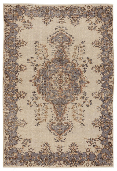 Atina Beige Vintage Wool Handmade Area Rug 5'10" x 8'8"
