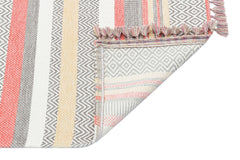 Grey Striped Cotton Kilim - Modern Woven Rug | Washable Non Slip Flatweave Carpet