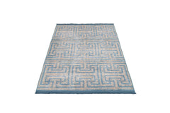 Blue Geometric Area Rug – Washable Cotton Chenille Carpet for Living Room