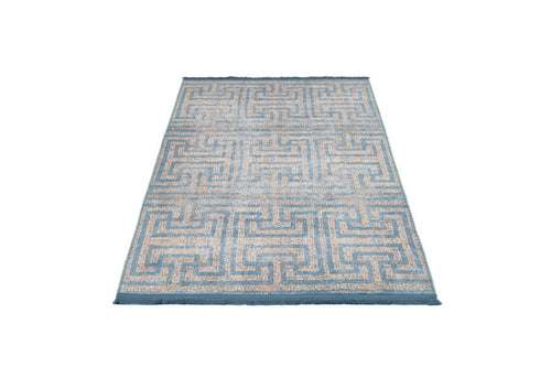 Blue Geometric Area Rug – Washable Cotton Chenille Carpet for Living Room