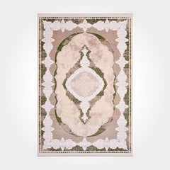Machine Made Area Rug - Classic Beige Green Rug With Overlocked Edge