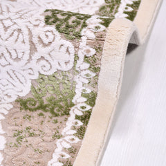 Machine Made Area Rug - Classic Beige Green Rug With Overlocked Edge