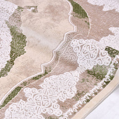 Machine Made Area Rug - Classic Beige Green Rug With Overlocked Edge