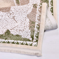 Machine Made Area Rug - Classic Beige Green Rug With Overlocked Edge