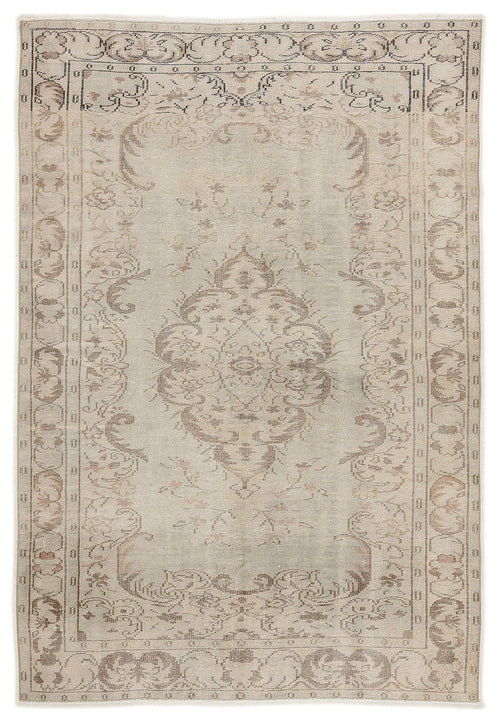 Atina Beige Vintage Wool Handmade Area Rug 6'0" x 8'10"