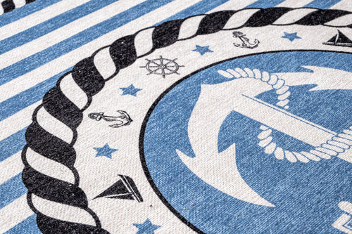 Kids Cotton Rug – Blue Digital Print Chenille Carpet for Children's Room Decor