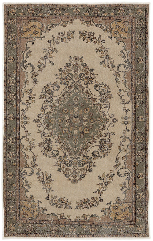 Atina Beige Vintage Wool Handmade Area Rug 5'8" x 8'11"