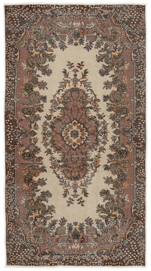 Atina Beige Vintage Wool Handmade Area Rug 4'2" x 10'4"