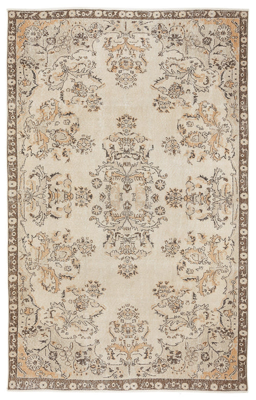 Atina Beige Vintage Wool Handmade Area Rug 6'5" x 10'4"