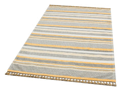 Yellow Striped Cotton Rug – Machine Made Area Rug | Non Slip Washable Antibacterial