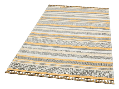 Yellow Striped Cotton Rug – Machine Made Area Rug | Non Slip Washable Antibacterial