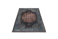 Blue Cotton Area Rug - Classic Digital Print Carpet With Soft Chenille Texture