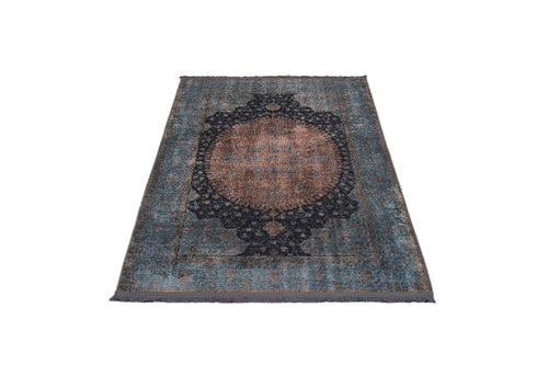 Blue Cotton Area Rug - Classic Digital Print Carpet With Soft Chenille Texture
