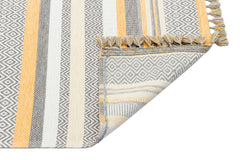 Yellow Striped Cotton Rug – Machine Made Area Rug | Non Slip Washable Antibacterial