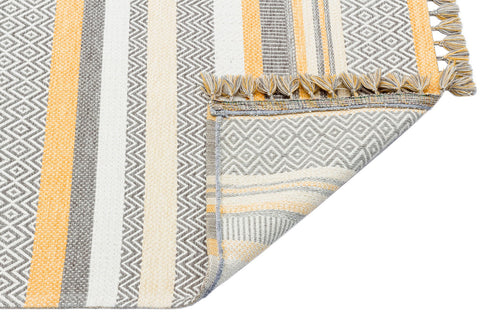 Yellow Striped Cotton Rug – Machine Made Area Rug | Non Slip Washable Antibacterial