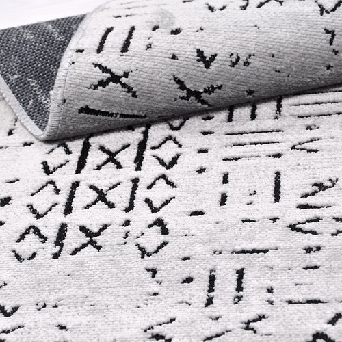 Natural Latex Area Rug – Juliette Grey Geometric Cotton Polyester Blend Rug 7mm Pile