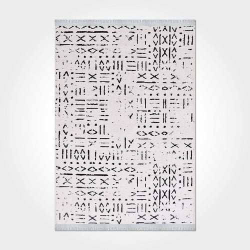 Natural Latex Area Rug – White Geometric Cotton 7mm Pile Non Slip Mat