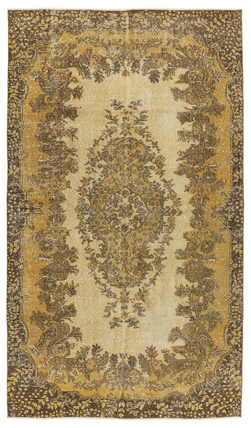 Atina Yellow Vintage Wool Handmade Area Rug 5'3" x 9'5"