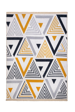 Yellow Zigzag Area Rug - Cotton Chenille Digital Print Washable Floor Rug