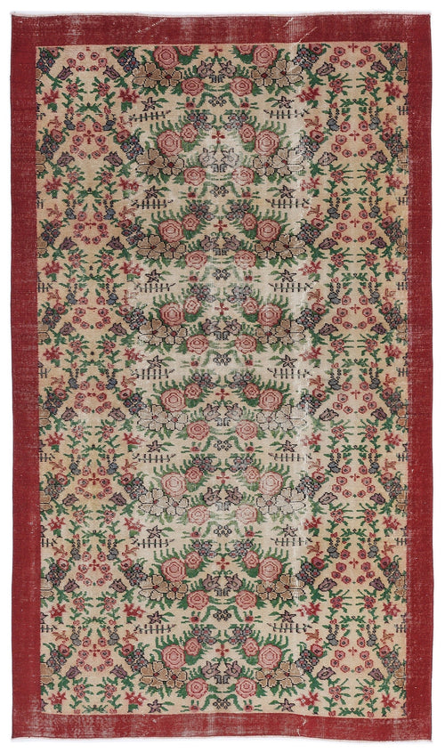 Atina Cream Vintage Wool Handmade Area Rug 5'4" x 9'4"