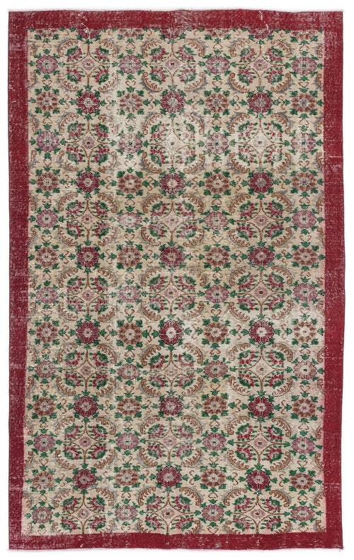 Atina Cream Vintage Wool Handmade Area Rug 5'5" x 8'10"