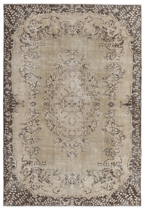 Atina Beige Vintage Wool Handmade Area Rug 6'5" x 9'7"