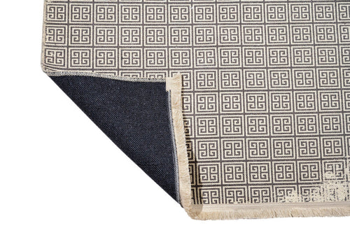 Beige Geometric Area Rug - Cotton Chenille Digital Print Carpet for Living Room